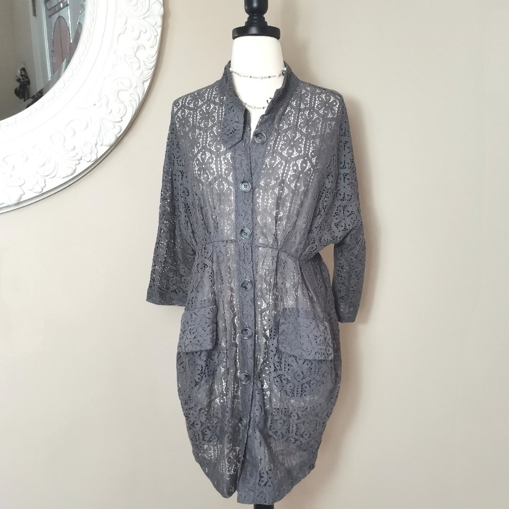 Floral Lace Purple-Grey long Coat